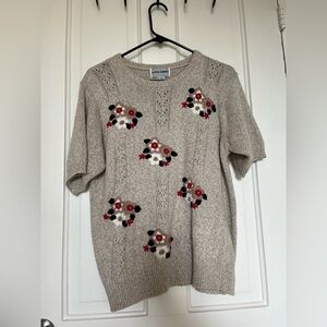 Alfred Dunner Taupe Knit Top with Flower Design